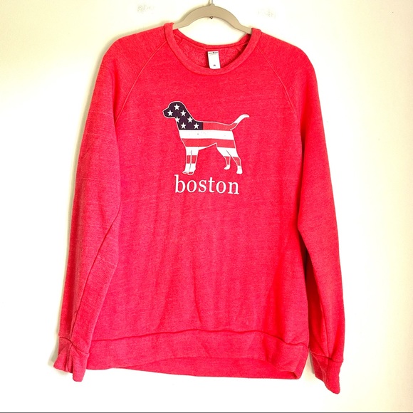 3/$25 American Flag Boston Dog Graphic Crewneck Sweatshirt Faded Red Woman’s XL - Picture 2 of 12